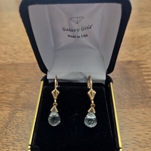 14k Gold Aquamarine Teardrop Earrings